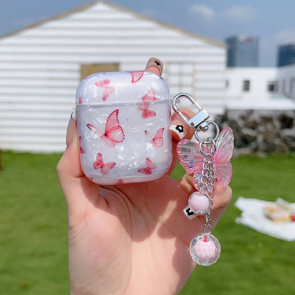 For Airpods Pro 2 Case Transparent Shell Pink Butterfly Case Headphone Cover Headset Shell For Apple Airpod 3 Pro 2nd Generation