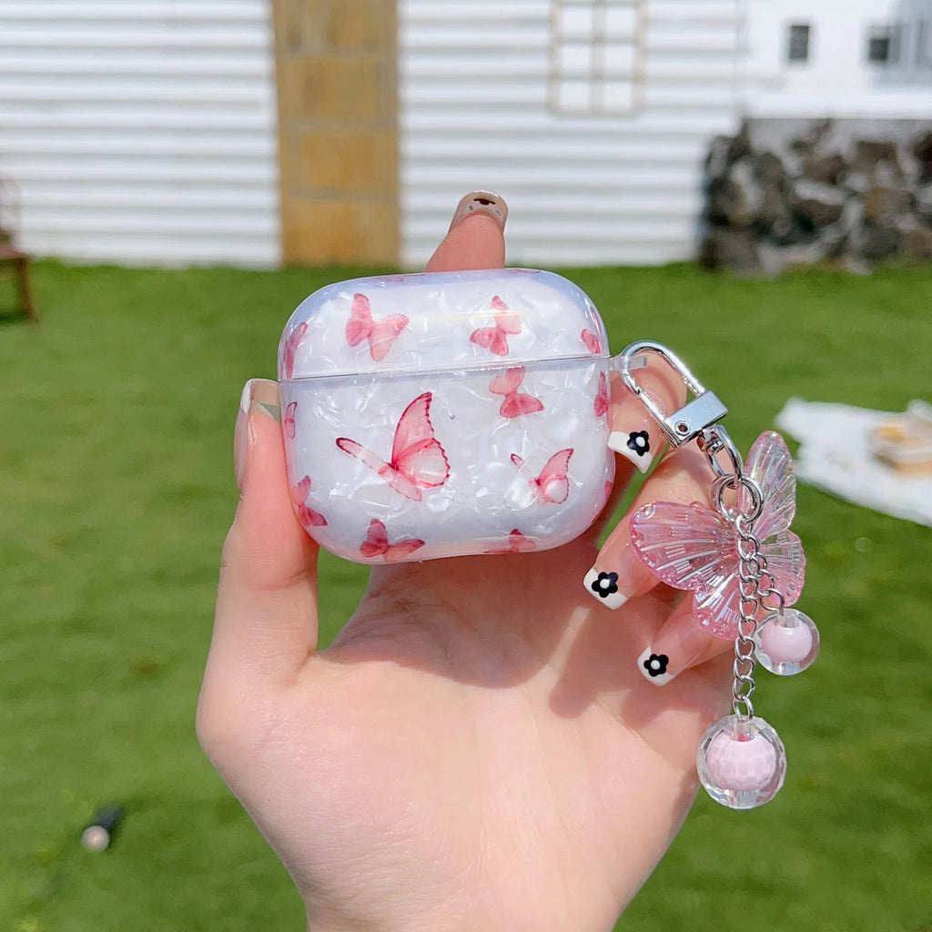 For Airpods Pro 2 Case Transparent Shell Pink Butterfly Case Headphone Cover Headset Shell For Apple Airpod 3 Pro 2nd Generation