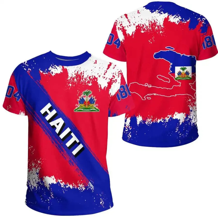 Caribbean Sea Haiti Island Map Flag 3D Printed T Shirt For Men Clothes National Emblem Graphic T Shirts Hawaiian Vacation  Tops