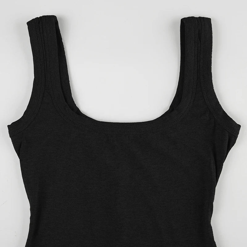 BIIKPIIK Solid Square Collar Women Rompers Casual Sleeveless Knit Playsuits Sporty Jogging Slim Fit Overalls Body-shaping Summer