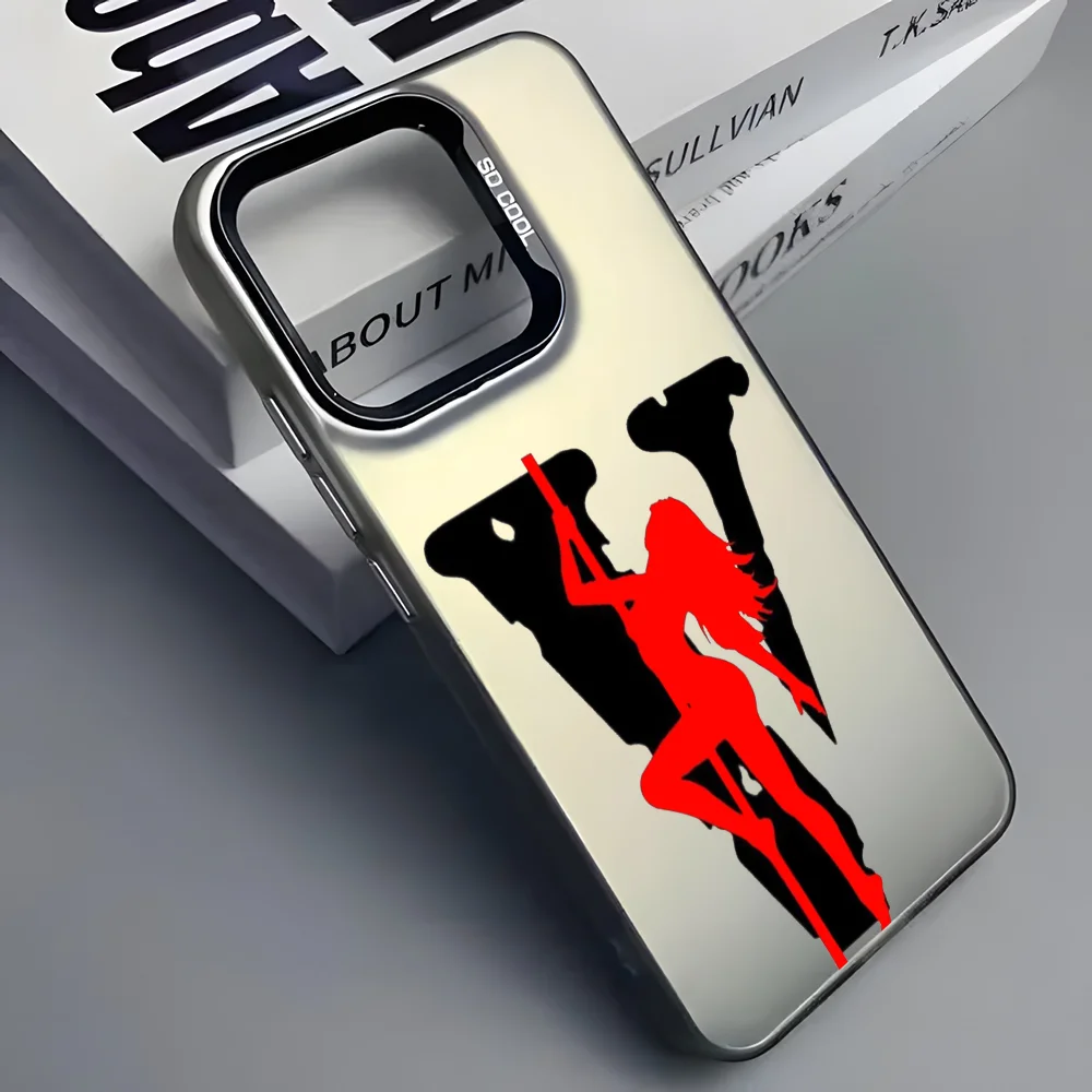 Luxury V-Vlone V Letter Phone Case For iPhone 16 15 14 13 12 11 Pro Max Grey Black Matte Laser Metallic Aurora Funda