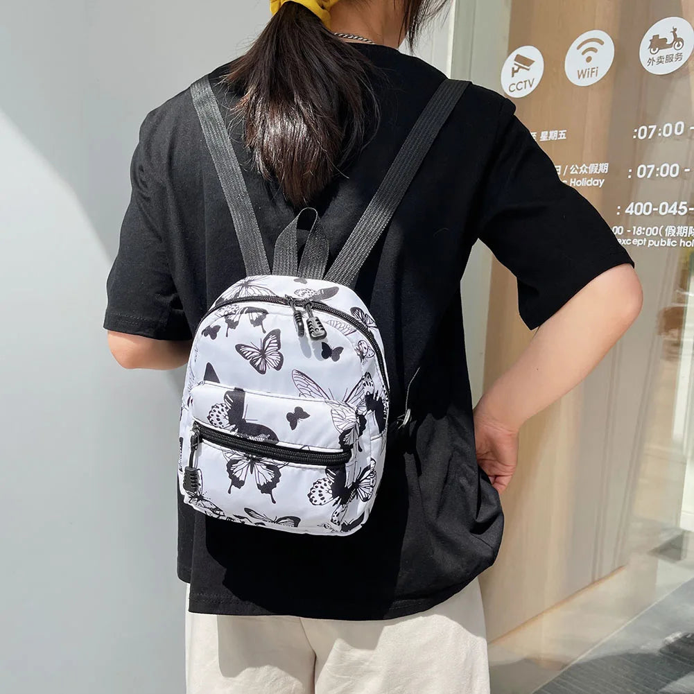 Women Zebra Leopard Cow Print Backpacks Nylon Shoulder Bag Students High School Small Book Bag Female Mini Rucksack mochila
