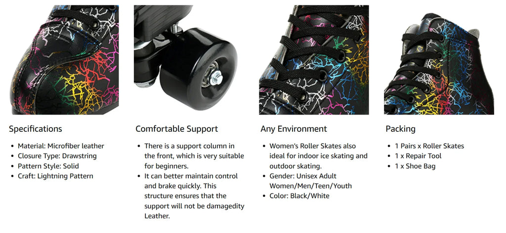 Unisex Roller Skates PU Leather Roller Skates Skating Shoes Zebra Printed Roller Skates Quad Skates Sneakers Flash Wheel Shoes