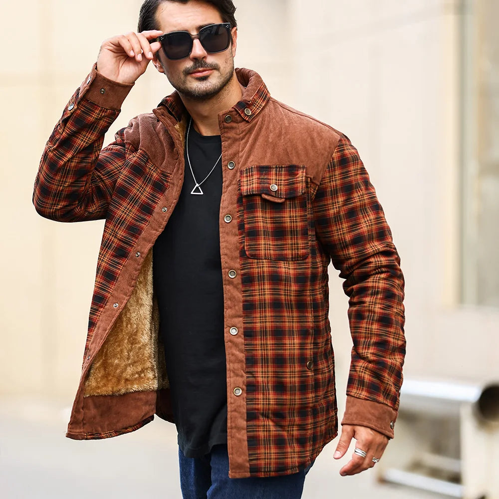 Men's Jackets Winter Windproof Warm Casual Bomber Coat Plaid Sherpa Lined Flannel Outdoor Classic Jacket Men US Size