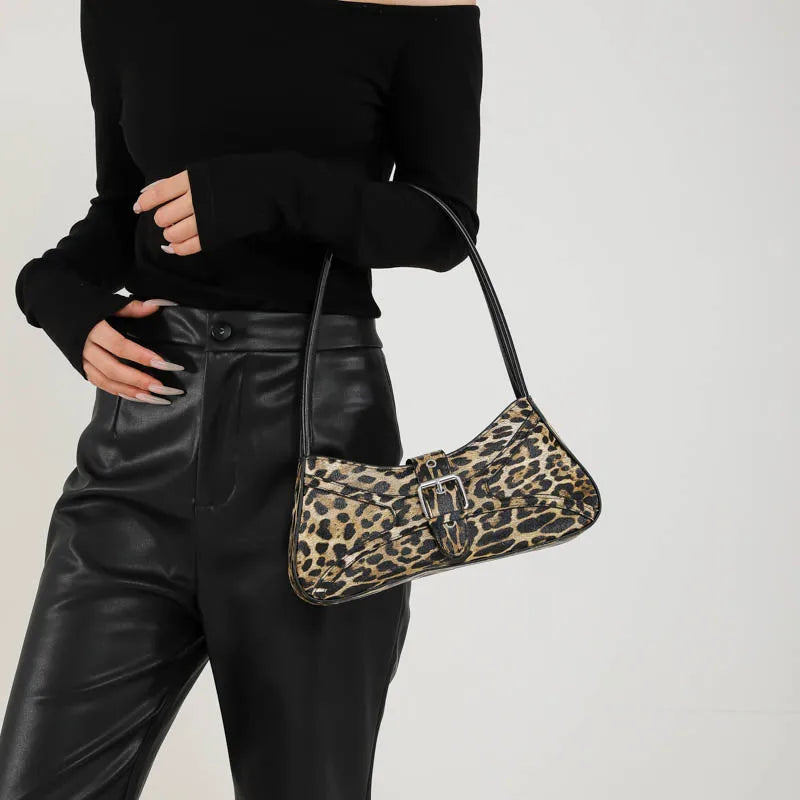 Underarm Bag PU Leather Shoulder Bag for Women Leopard Print Handbag Clutch Purse Work Shopping Bag
