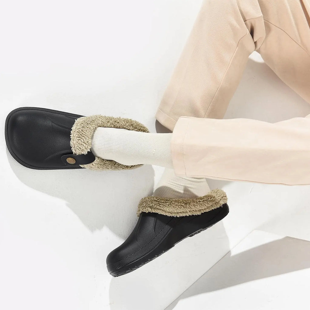 New Men Waterproof Slippers Women Men Fur Clogs Slippers Winter Men Garden Shoes Outdoor Antiskid Mules Indoor Soft House Shoes