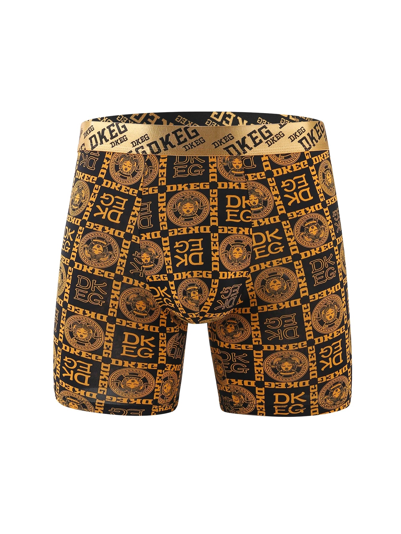 6pcs large size men's luxurious black and gold printed flat angle long underwear-super soft ice feeling, antibacterial breathabl