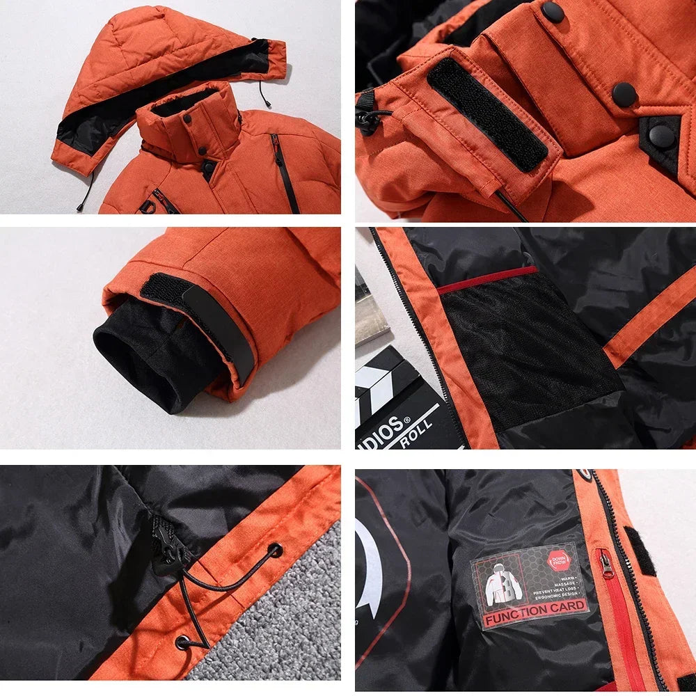 New Thermal Winter Skiing Down Jacket Ski Suit Men Snowboard Bibs Pants Warm Set Male Snowmobile Clothing For Wear Overalls