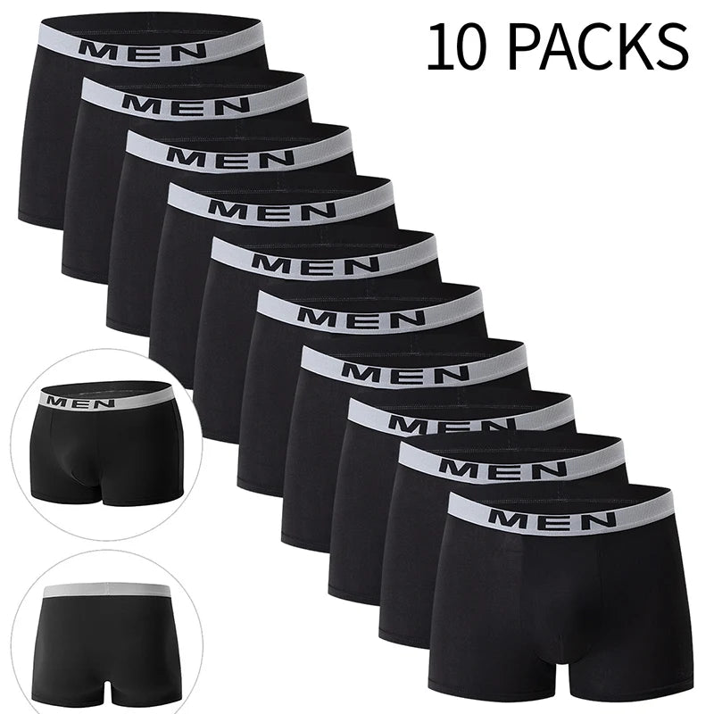 4/10 Piece Men's Black Fashionable Sexy Simple Underwear Boxer Shorts Plus Size Comfortable Versatile Casual Sports Beach Shorts