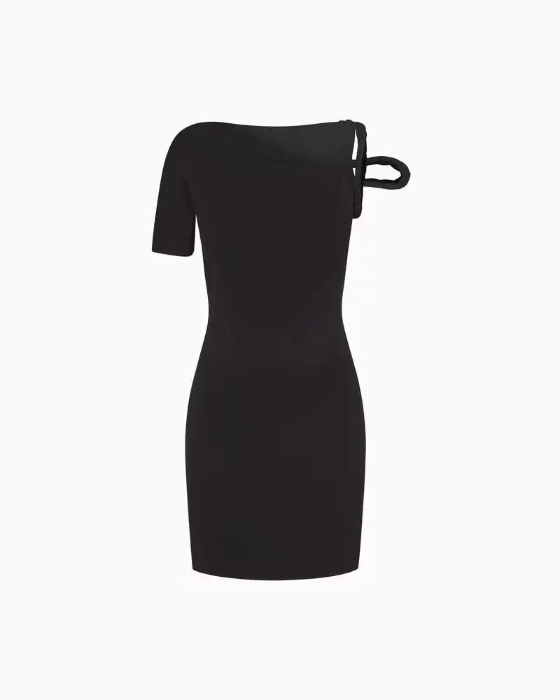 Kylie style~KHY asymmetrical off shoulder twisted strap dress sexy elastic slim fit hip hugging short skirt