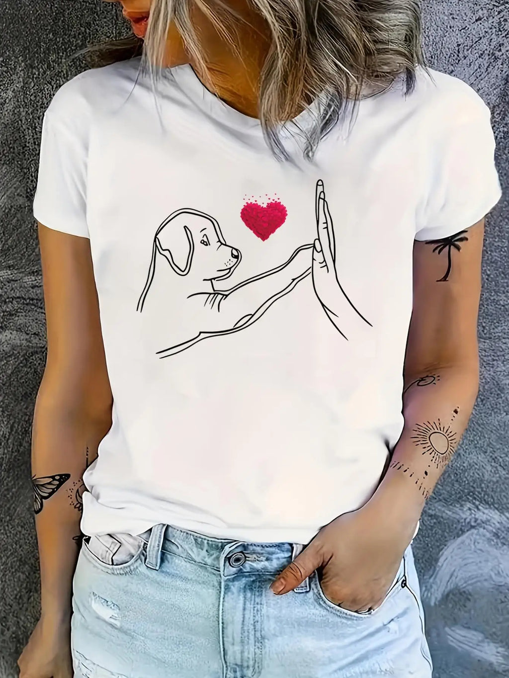 Dog Print Crew Neck T-Shirt, Casual Short Sleeve Top For Spring Summer, Women's Clothing Tee For Adult, Men, Women, Teen, Teenag