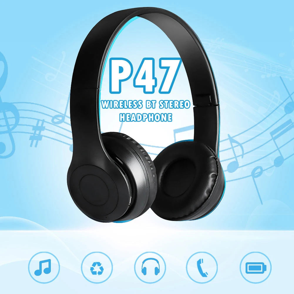 P47 Wireless Over Ear Headset Noise Cancelling Bluetooth-Compatible 5.0 Game Headset Card Mp3 Player Built-in Mic for Smartphone