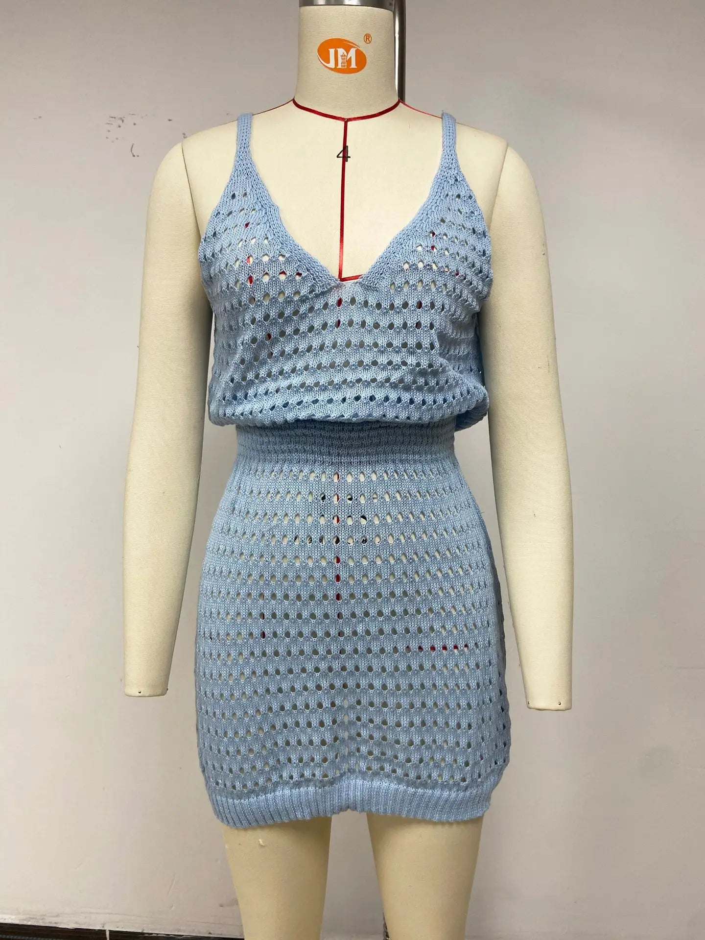 Summer Hollow Out Knitting Mini Spaghetti Strap Dresses Women Sexy V-neck Backless Vacation Beach Dress Casual Beachwear Vestido