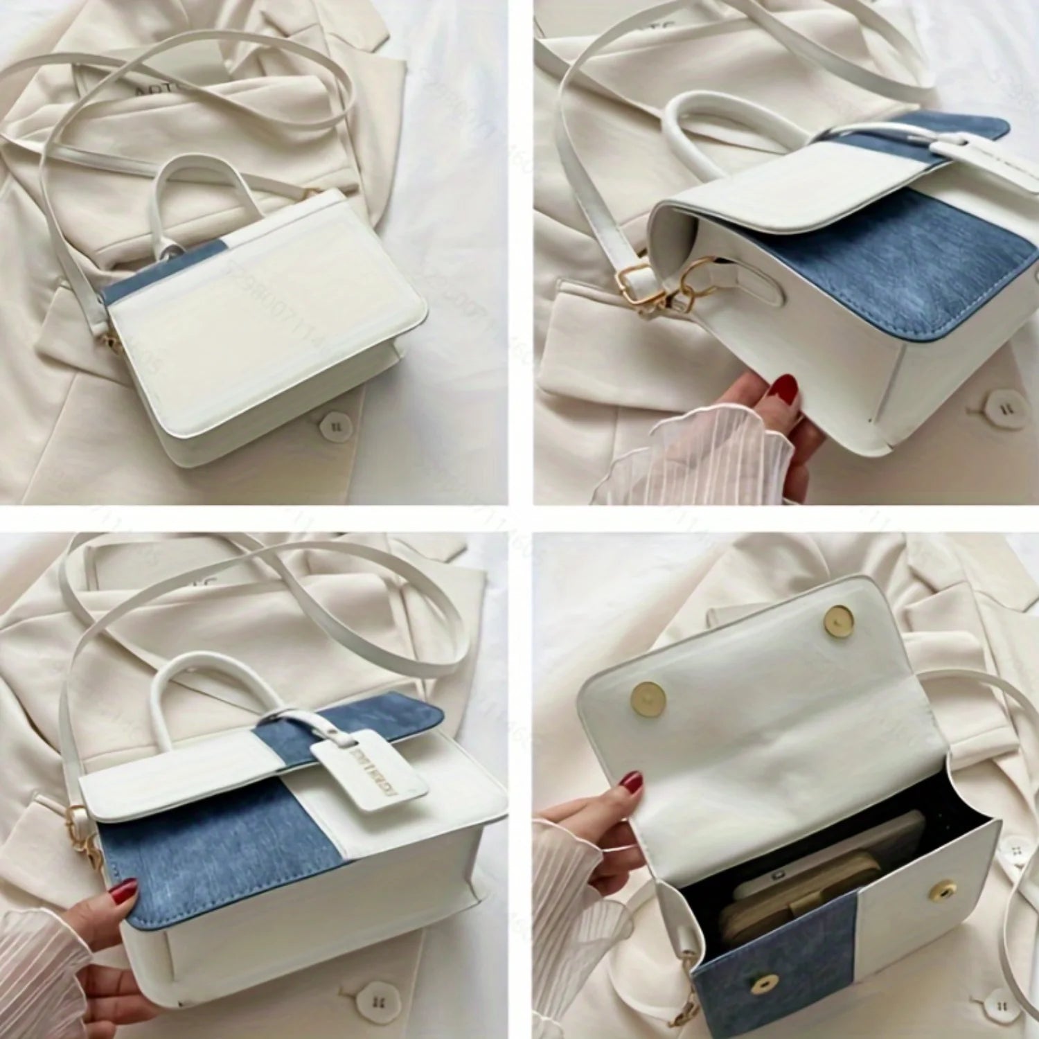 Chic Colorblock Square Top Handle Handbag for Women, Stylish Flap Shoulder Purse with Novelty Design, Fashionable PU Leather Bag