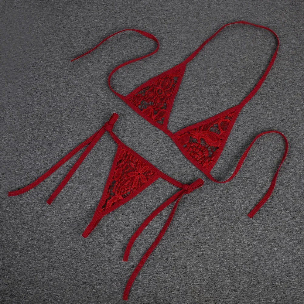 Womens Sexy Mesh Strap Lingerie Bikini Swimwear Bra With Tie Side Thong Beachwear Strap Bra Underwear Set Casual Female Bikini