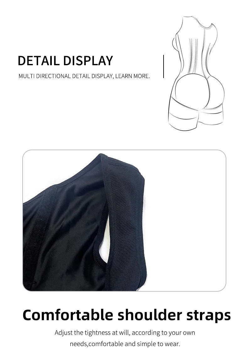 Body Shaper Shapewear Women Bodysuit Colombian Fajas 9-bone High Compression Girdle Double Tummy Control,Open Crotch with Zipper