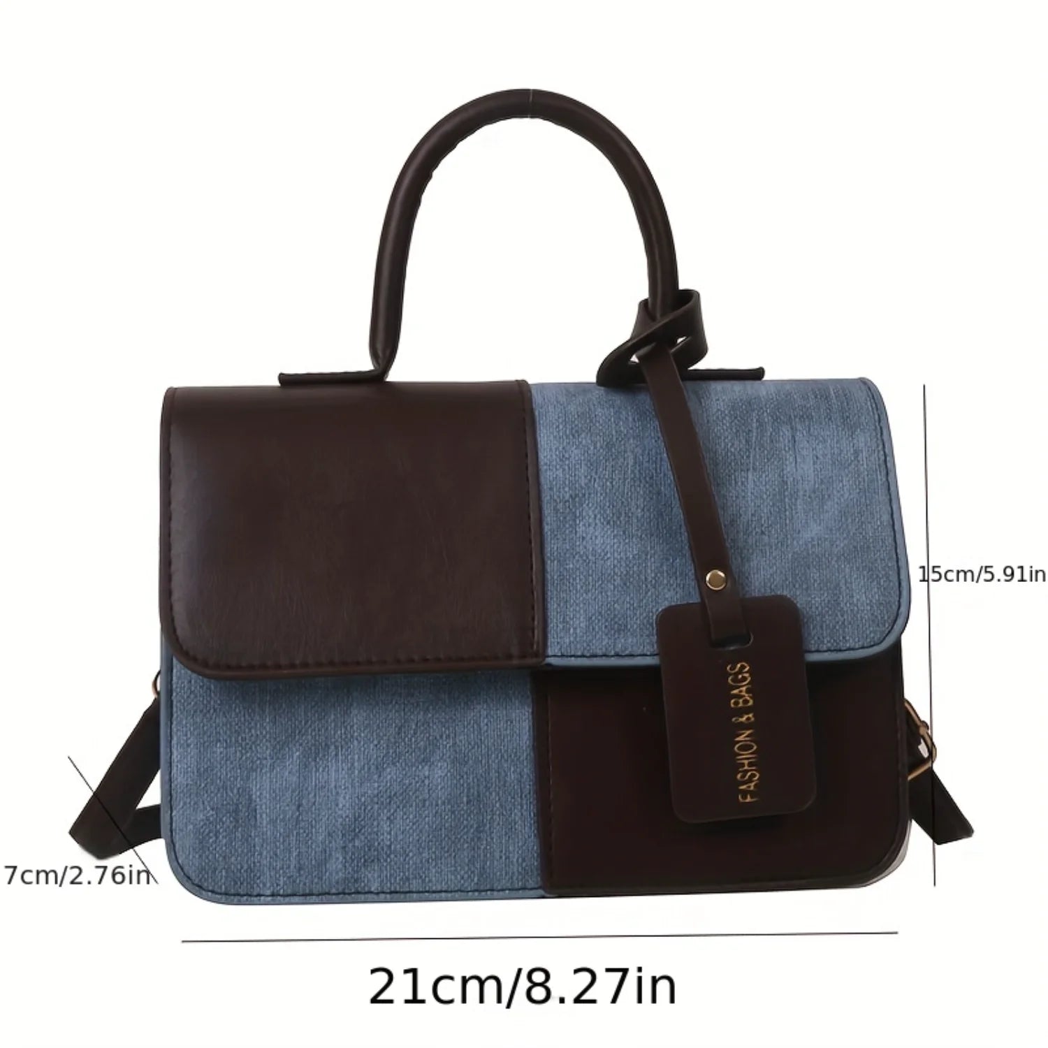 Chic Colorblock Square Top Handle Handbag for Women, Stylish Flap Shoulder Purse with Novelty Design, Fashionable PU Leather Bag