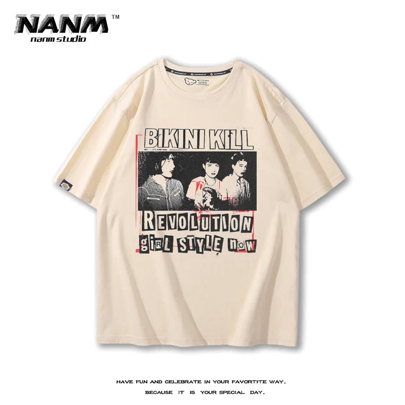 Bikini Kill  American style hip-hop rock sports music street fitness summer loose men's T-shirt top Women's T-shirt couple style