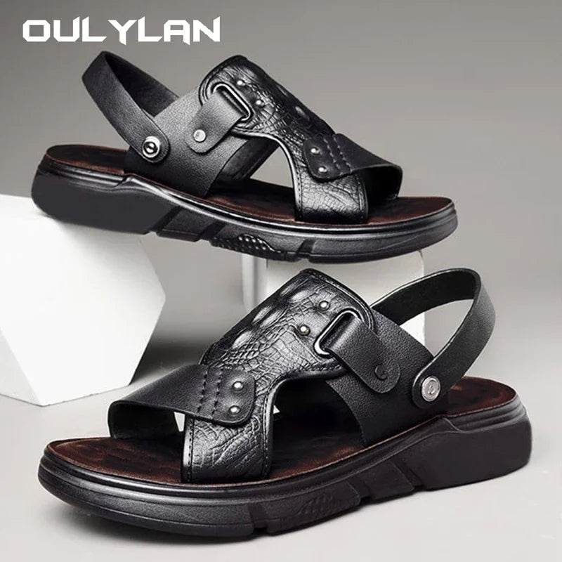 Big Size Men Leather Sandals Summer Classic Men Shoes Slippers Soft Sandals Men Roman Comfortable Outdoor Walking Footwear