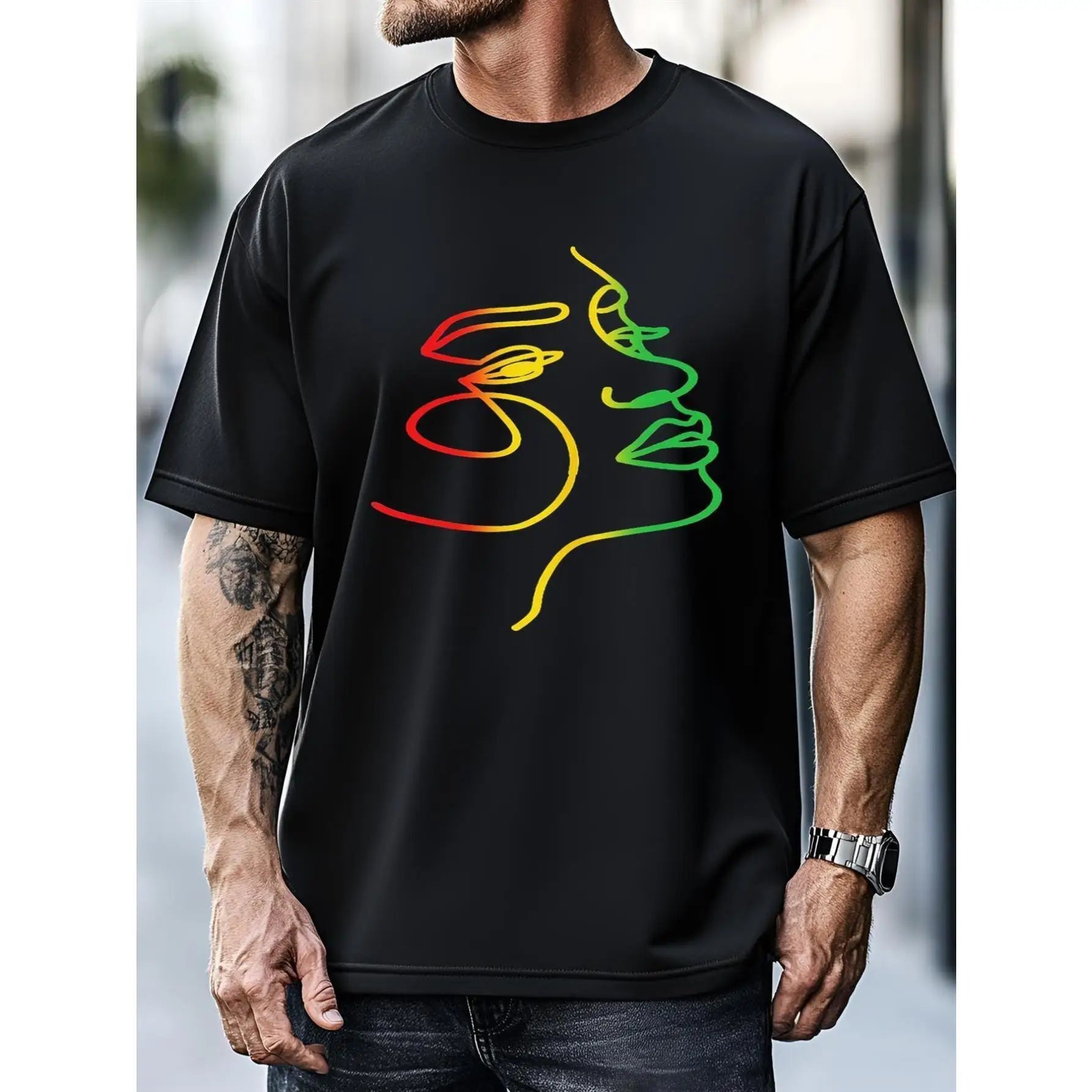 Rasta Line Art Face T-Shirt Pan-African Reggae Culture Graphic Tee Abstract Female Portrait Black History Heritage Top Men Women