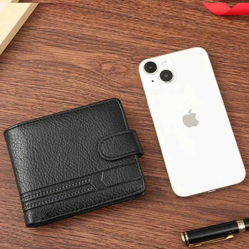 PU Leather Men's Short Wallet Multi Functional Zipper Buckle Men's Purse Business Short Multi Card Slot Money Bag