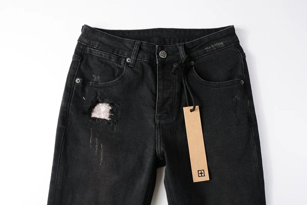 2025 New Fashion Trend High Quality Jeans Classic Retro American High Street Ripped Gray Paint Washed Skinny Jeans Men