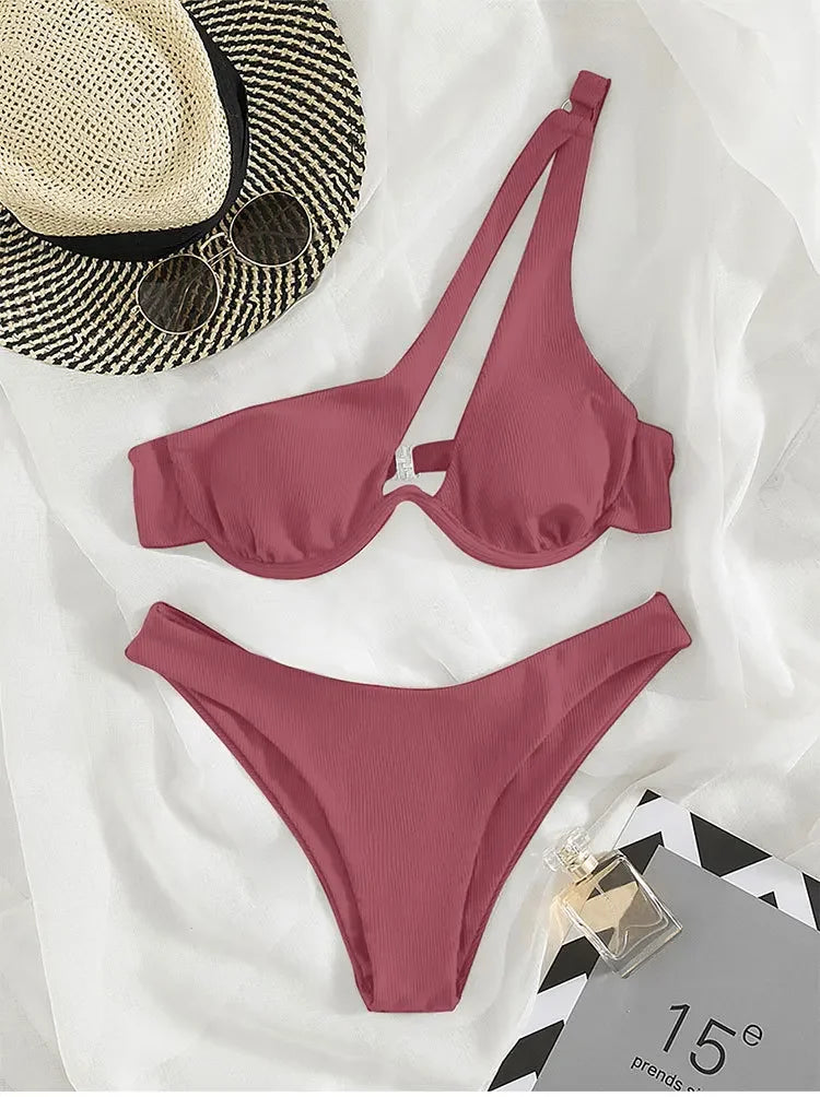 Bikini 2024 Woman Swimsuit Multicolour Swimwear Bathing Suit Sole Shoulder Sling Underwire Swimsuit Sexy Hotsweet Bikini Set New