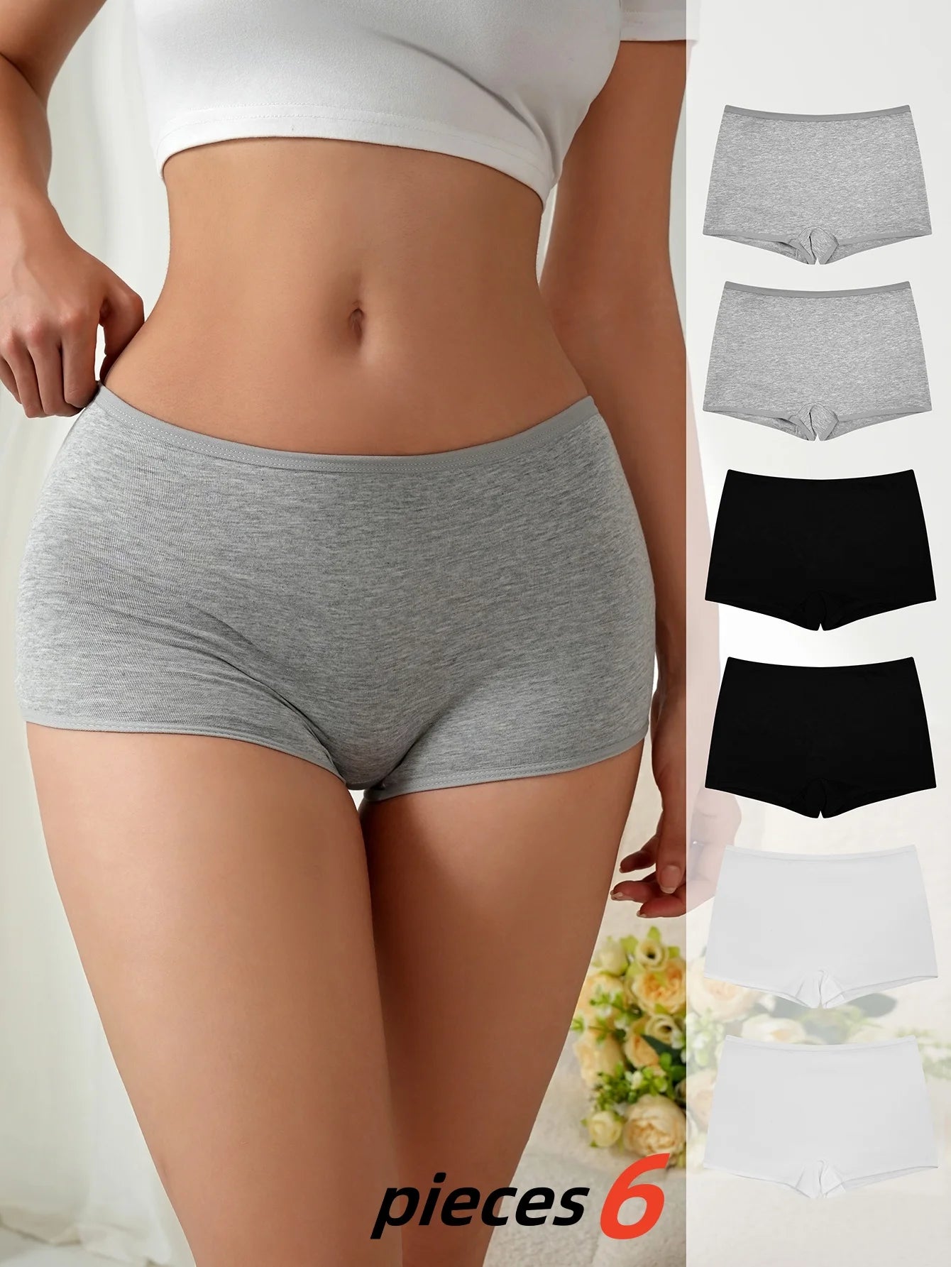 6 pieces, women's cotton comfortable breathable low-waisted shorts, seamless low-waisted home daily wear women's underwear, wome