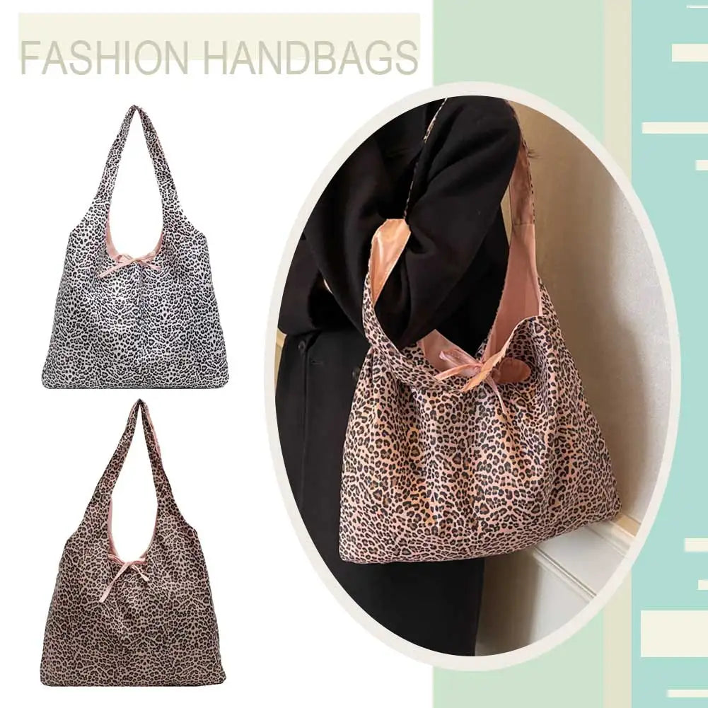 Shoulder Bag for Women Leopard Print Purse and Handbag Nylon with Interior Pocket Large Slouchy Hobo Bag Work Travel Bag