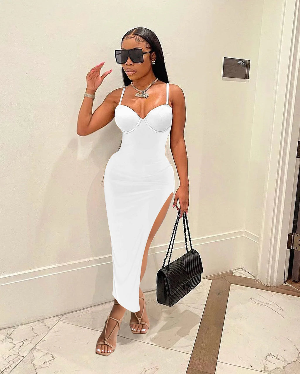 FAGADOER Sexy High Slit Bodycon Long Dress Women Solid Color Spaghetti Strap Backless Dresses Female Streetwear Vestidos 2025