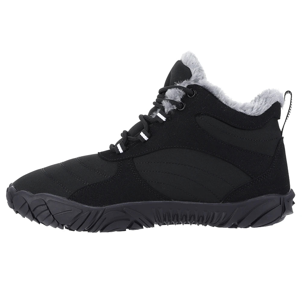 Winter Plush Snow Boots Warm Fur Shoes Non Slip Wide Toe Box Barefoot Shoes Waterproof Outdoor Trekking Shoes for Hiking Walking