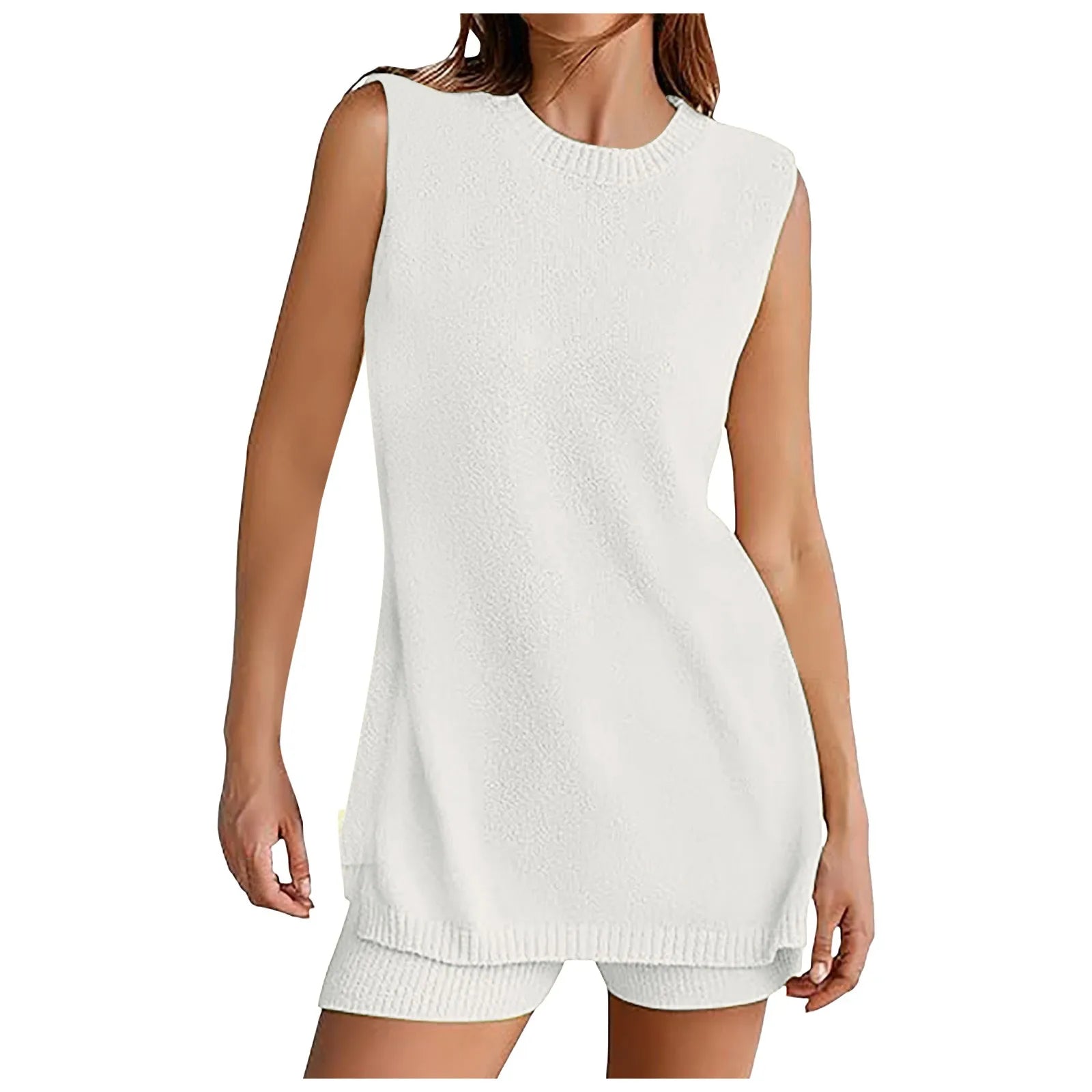 Elegant Women's Sets Solid Color Sexy Waist Vest Women Summer Loose middle shorts with pockets female Soft Summer Shorts Sets