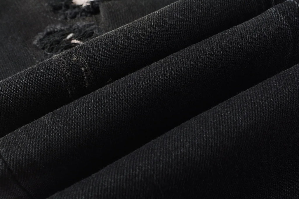 2025 New Fashion Trend High Quality Jeans Classic Retro American High Street Ripped Gray Paint Washed Skinny Jeans Men