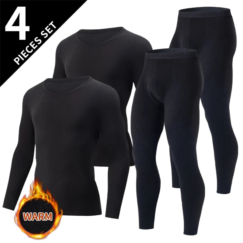 1/2/4-Piece Men's Fall/Winter Thermal Underwear Fashion Joker Long-sleeved Trousers Home Suit Youth Sports Elastic Waist Pants