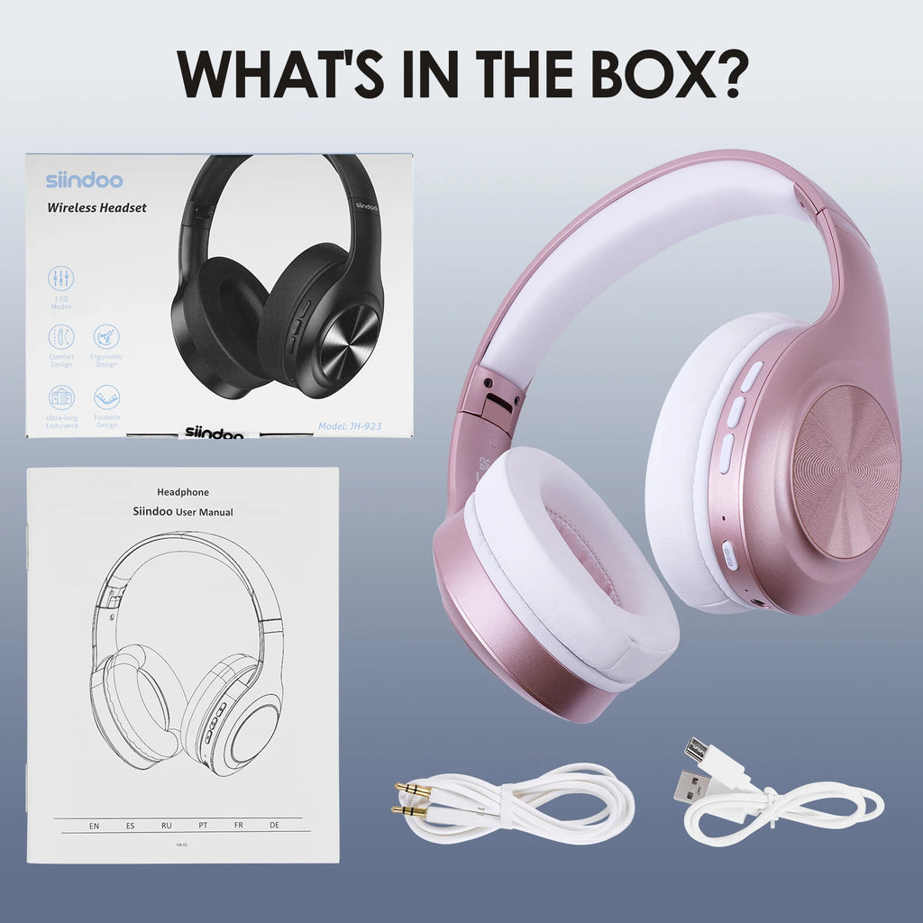 Siindoo JH-923 Wireless Headphones Over Ear,Foldable Bluetooth Headsets,3EQ Sound Modes, Hi-Res Audio with Deep Bass Microphone