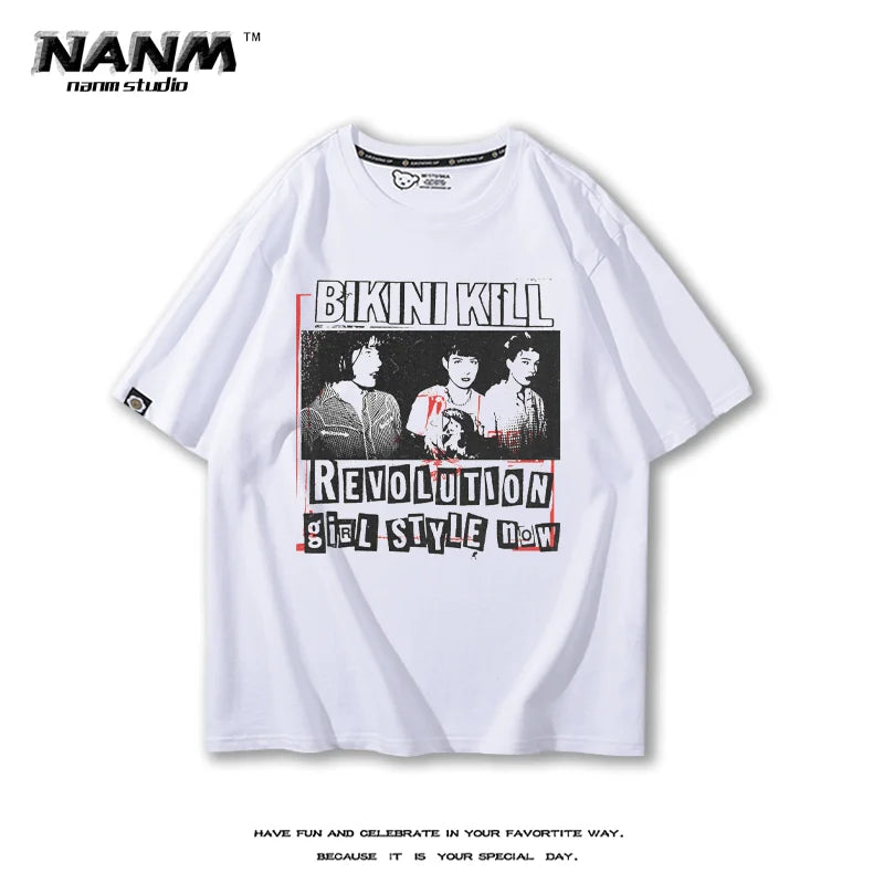 Bikini Kill  American style hip-hop rock sports music street fitness summer loose men's T-shirt top Women's T-shirt couple style