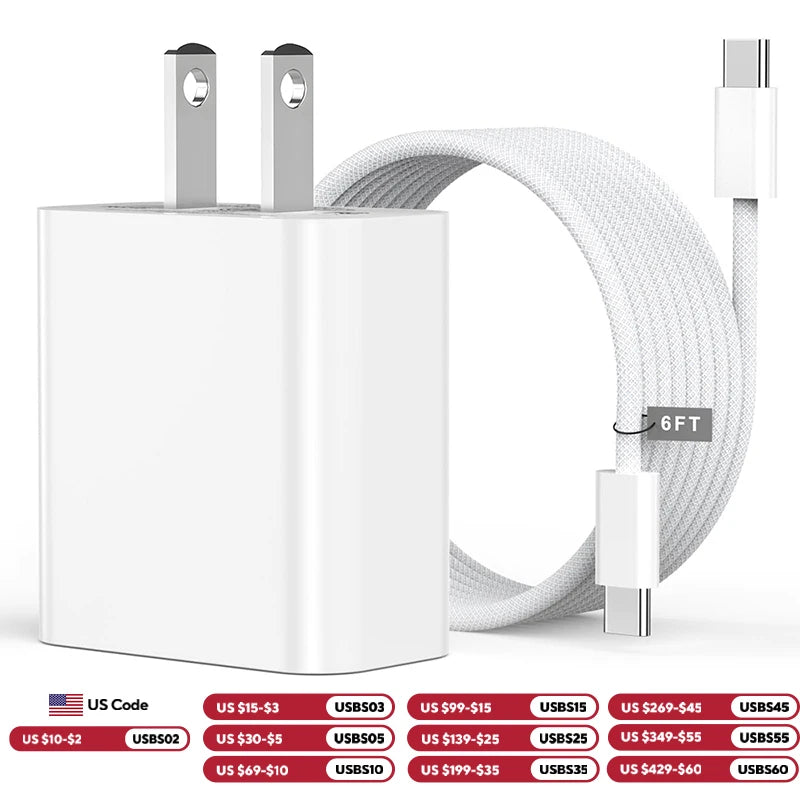 40W PD Fast Charger For iPhone 17 16 15 Pro Max USB C to C Fast Charging Cable For Samsung S25 S24 AirPods Phone Accessories