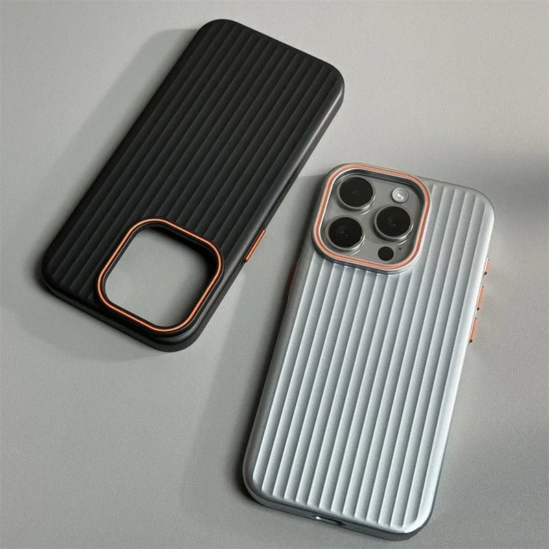 luxury Corrugated Matte Shockprof Case For iPhone 16 15 14 13 12 Pro Max Plus Plating Wave Non-slip Bumper Hard PC Cover