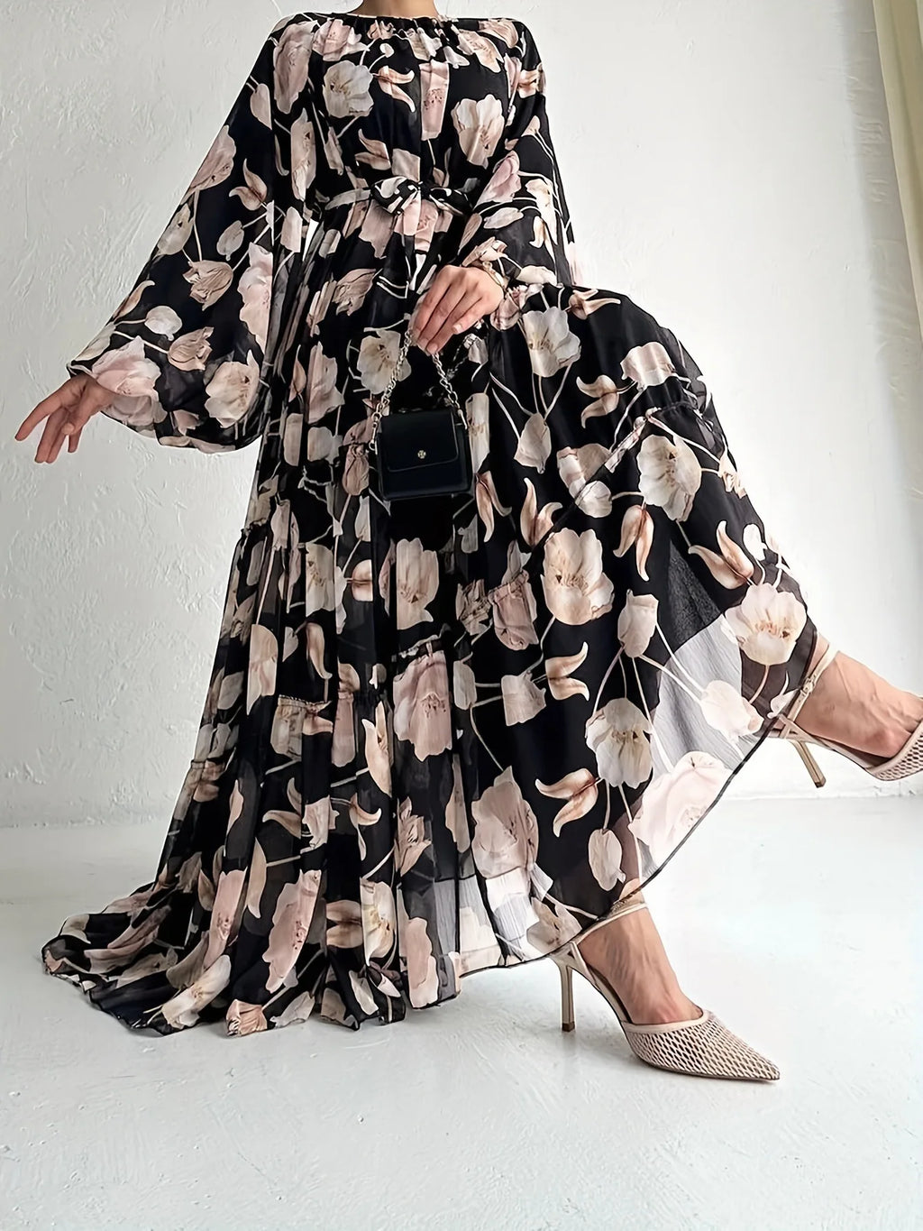 Muslim Women Dresses Flower Print Abaya Sashes Eid Ramadan Morocco Vestidos Dubai Jalabiya Kaftan Islam Arab Long Robe Abayas