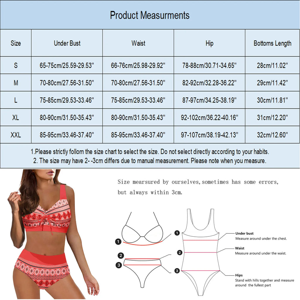 Womens Swimsuits Big Breast Elastic High Waisted Bikinis Sexy Push Up Two Pieces Bathing Suit Ladies Vintage Printed Biquinis