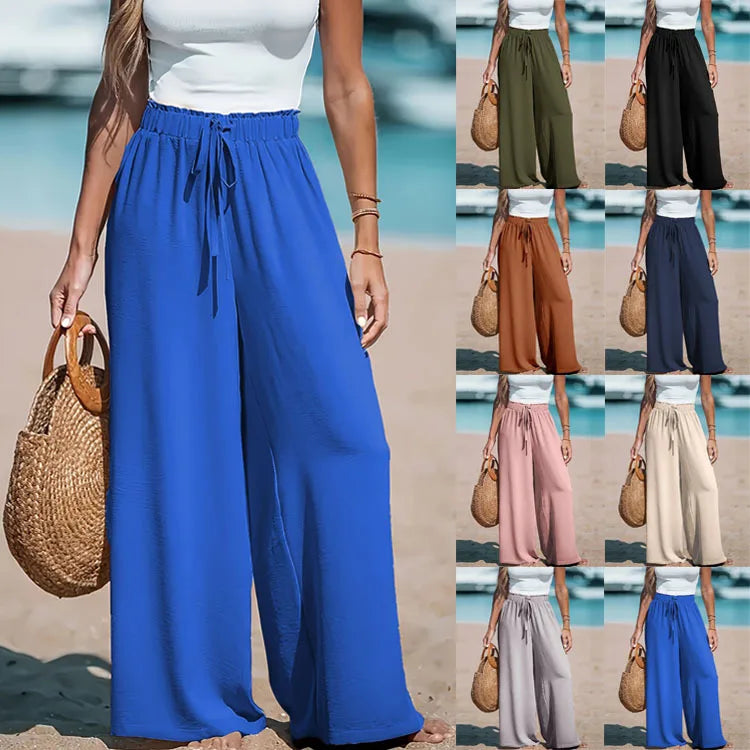 2025 Cross border Women's Four Seasons Wide Leg Loose Drawstring Casual Fashion Pants