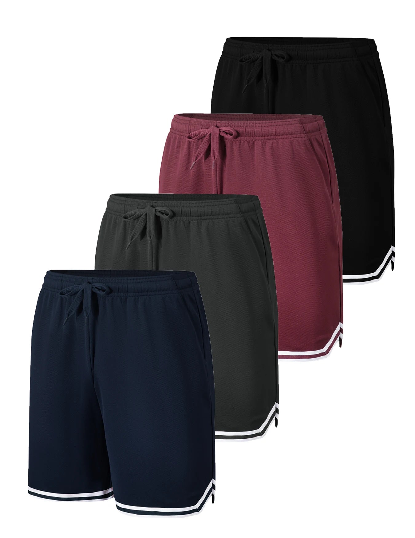 4-piece men's sports basketball shorts made of moisture wicking fabric with drawstring waist and pockets loose summer sportswear