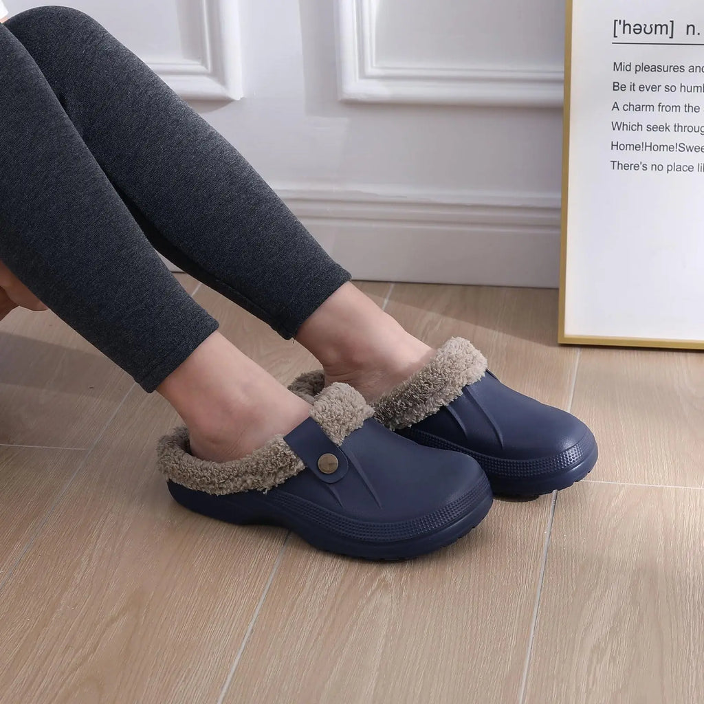 Eyriphy Classic Fur Lined Clogs For Women Waterproof Winter Fuzzy Slippers Mens Cotton Shoes For Indoor And Outdoor Rubber Soles