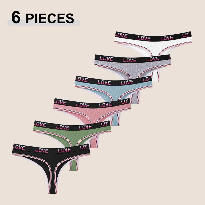 6Pcs/Set Women's Cotton Panties Sexy Stripe Letter Thongs Sets Low Waist Soft Comfortable Underwear Female Breathable G-strings