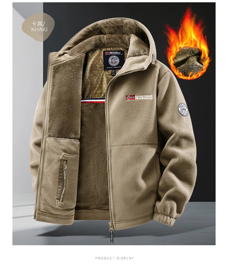 Maxbarley Brand Winter Fleece Jacket Men Casual Thickened Wool Coat Athleisure Design Warm Fashion Hooded Jackets Snow Ski Suit