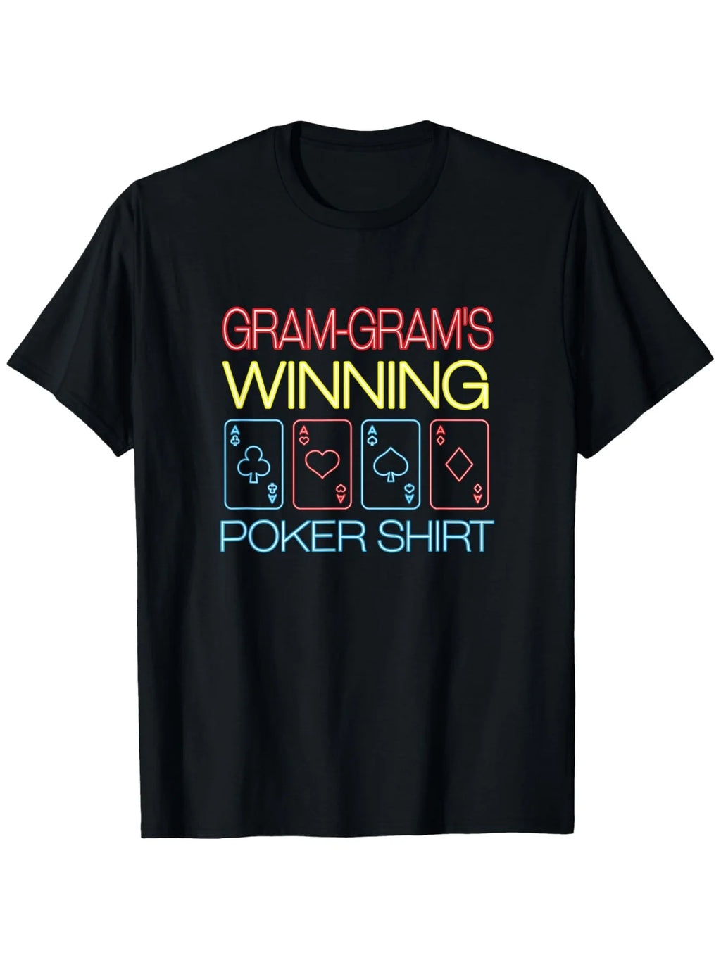 "Gram's Winning Poker Shirt - Casual Men's Black T-Shirt, 100% Cotton, Relaxed Fit, Colorful Card Graphics, Machine Washable"