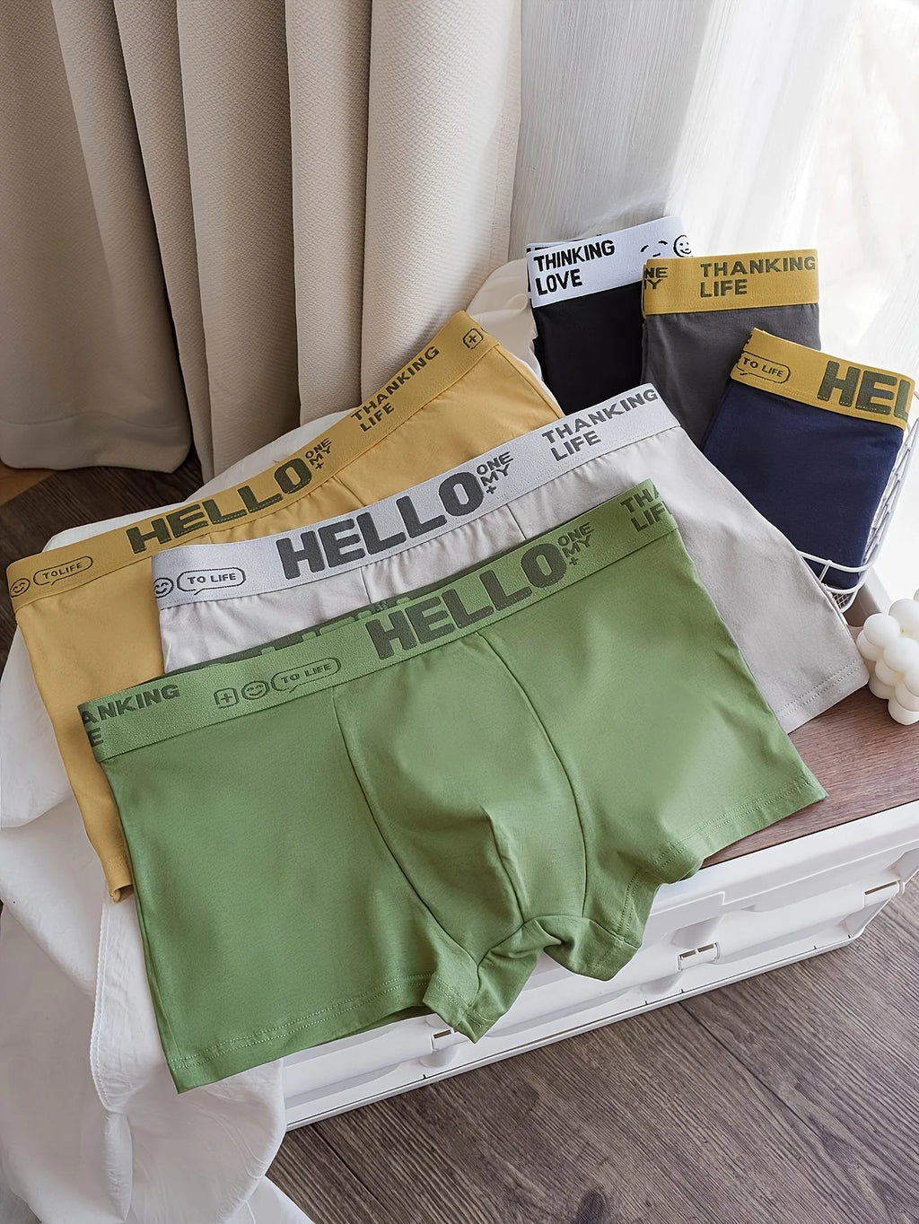 6 pieces of men's cotton comfortable breathable and moisture absorbing boxer shorts, daily wear simple men's underwear