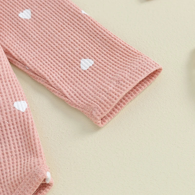 2023-09-12 Lioraitiin Infant Baby Girl Clothes Set Waffle Knit Heart Long Sleeve Romper Pants Headband Suit Outfits Fall Clothes