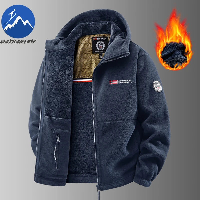 Maxbarley Brand Winter Fleece Jacket Men Casual Thickened Wool Coat Athleisure Design Warm Fashion Hooded Jackets Snow Ski Suit