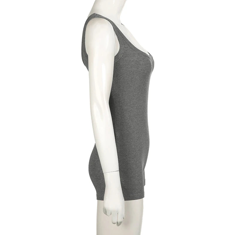 BIIKPIIK Solid Square Collar Women Rompers Casual Sleeveless Knit Playsuits Sporty Jogging Slim Fit Overalls Body-shaping Summer